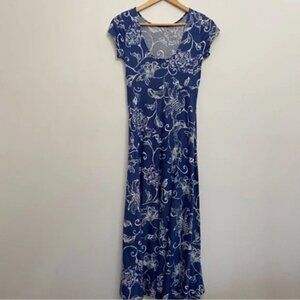 Chaps maxi dress open back tulip short sleeve floral blue white petit small